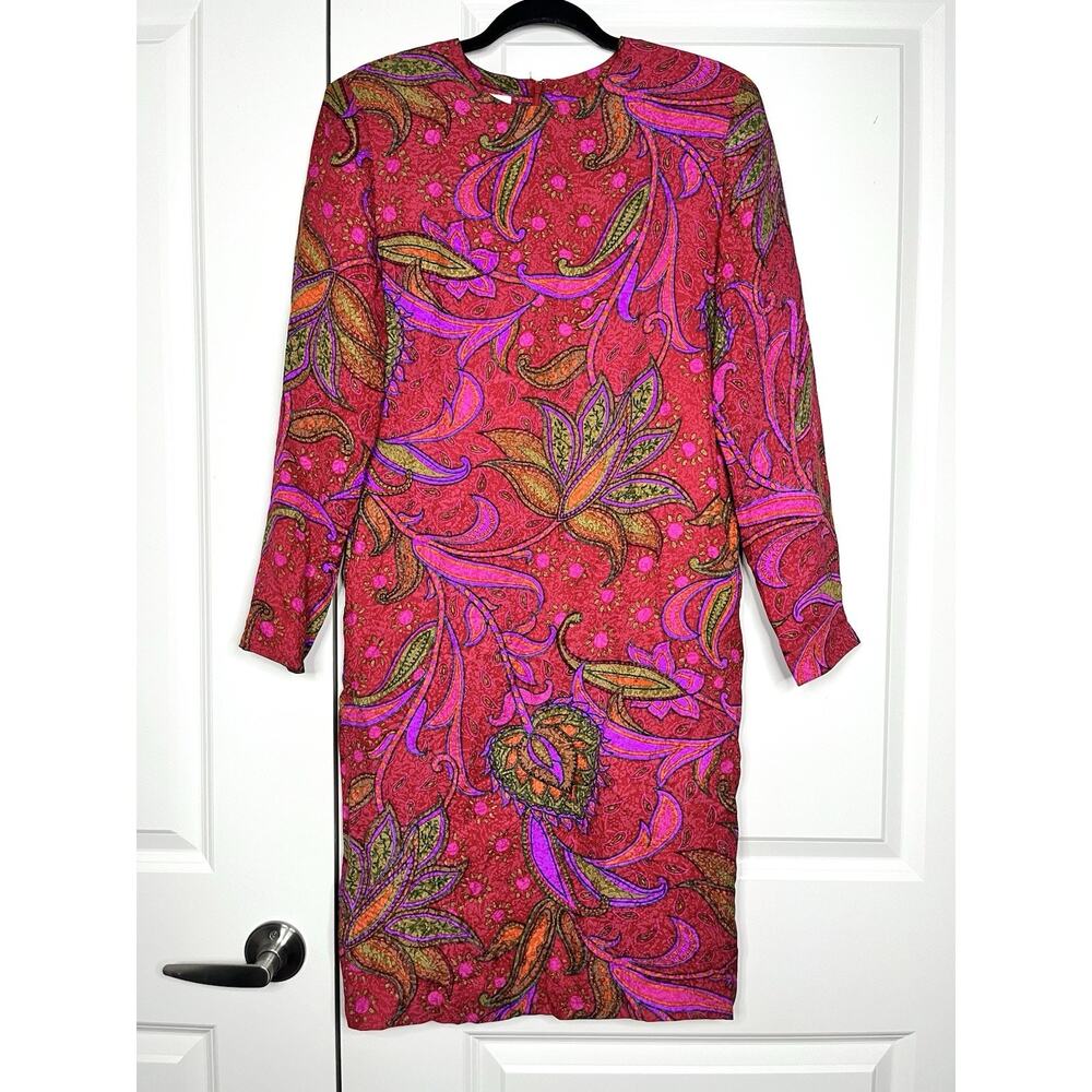 Vintage Stanley Sherman 100% Silk Eclectic Paisley Sheath Dress Size 8